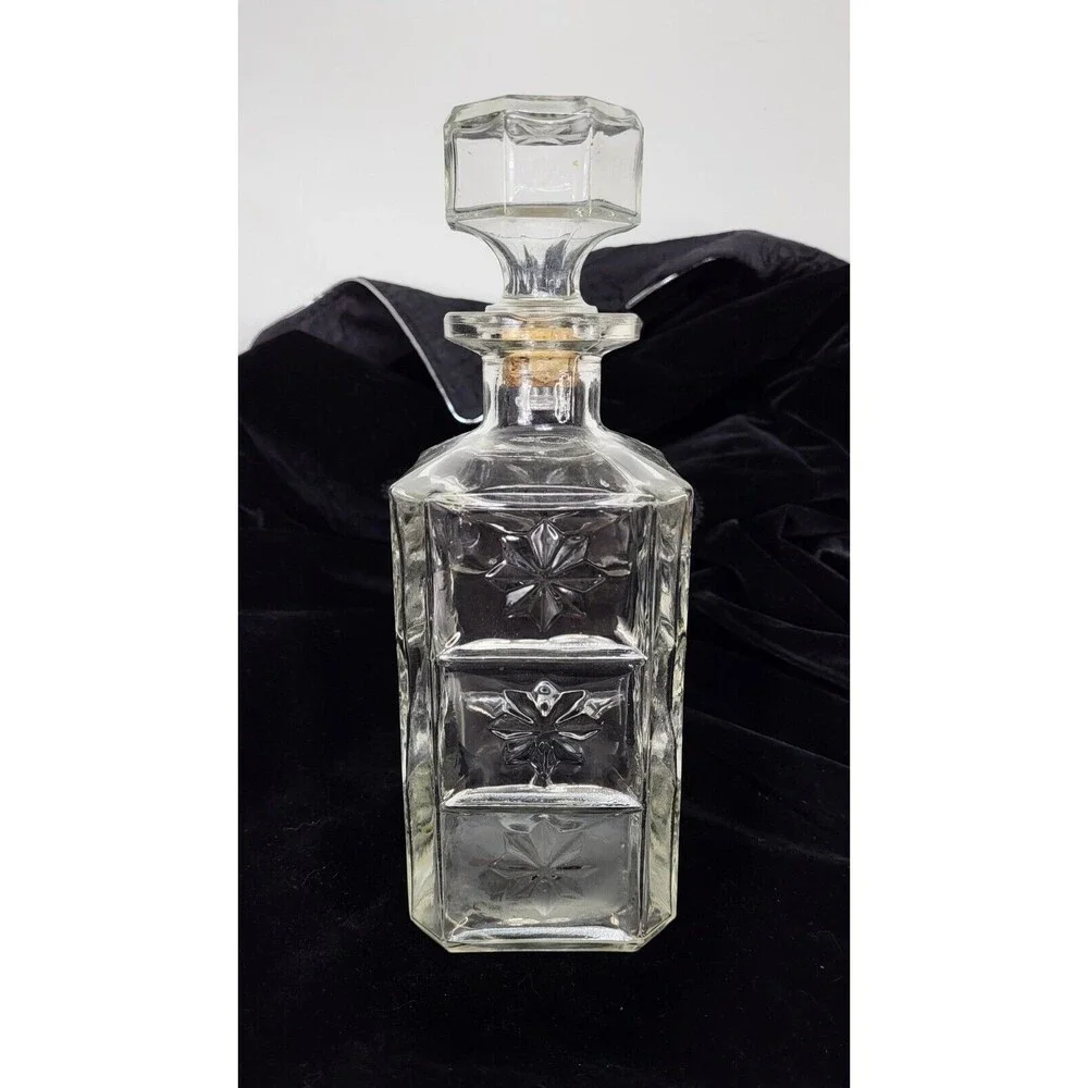 Vintage MCM Cut Glass Square Federal Whiskey Liquor Decanter & Stopper Barware